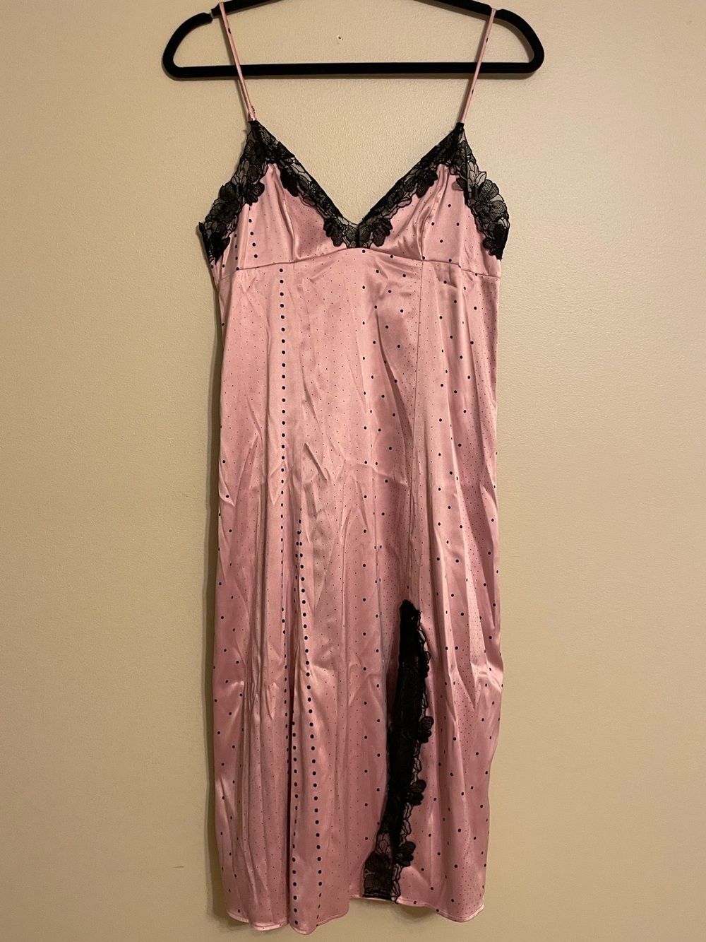 Victoria Secret pink polka dot lace slip dress size small